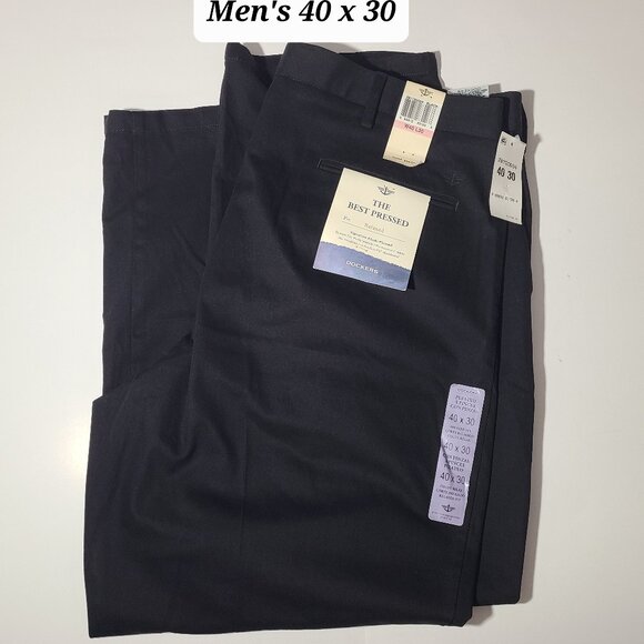 Dockers The Best Pressed Relax Fit Men's Pleated Black Pants Size 40 x 30 NWT - Picture 1 of 6